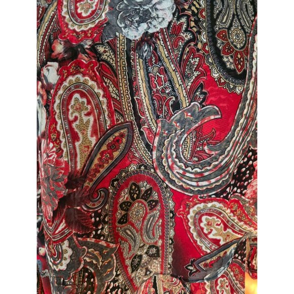 Susan Graver Paisley Floral Tunic Blouse Size M Red/Black Asymmetrical Hem - Picture 2 of 8